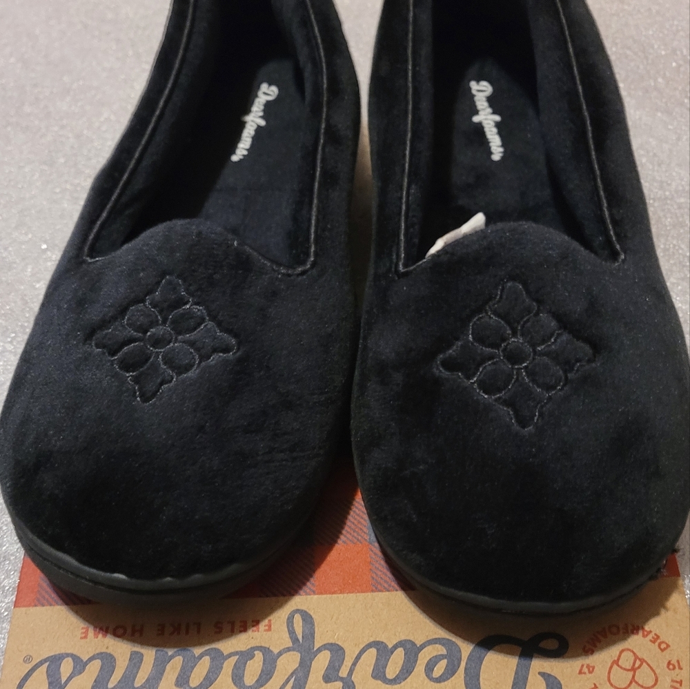 Dearfoams Rebecca Microfiber Velour Clog Slippers Black Small Sz 5-6 Wide New